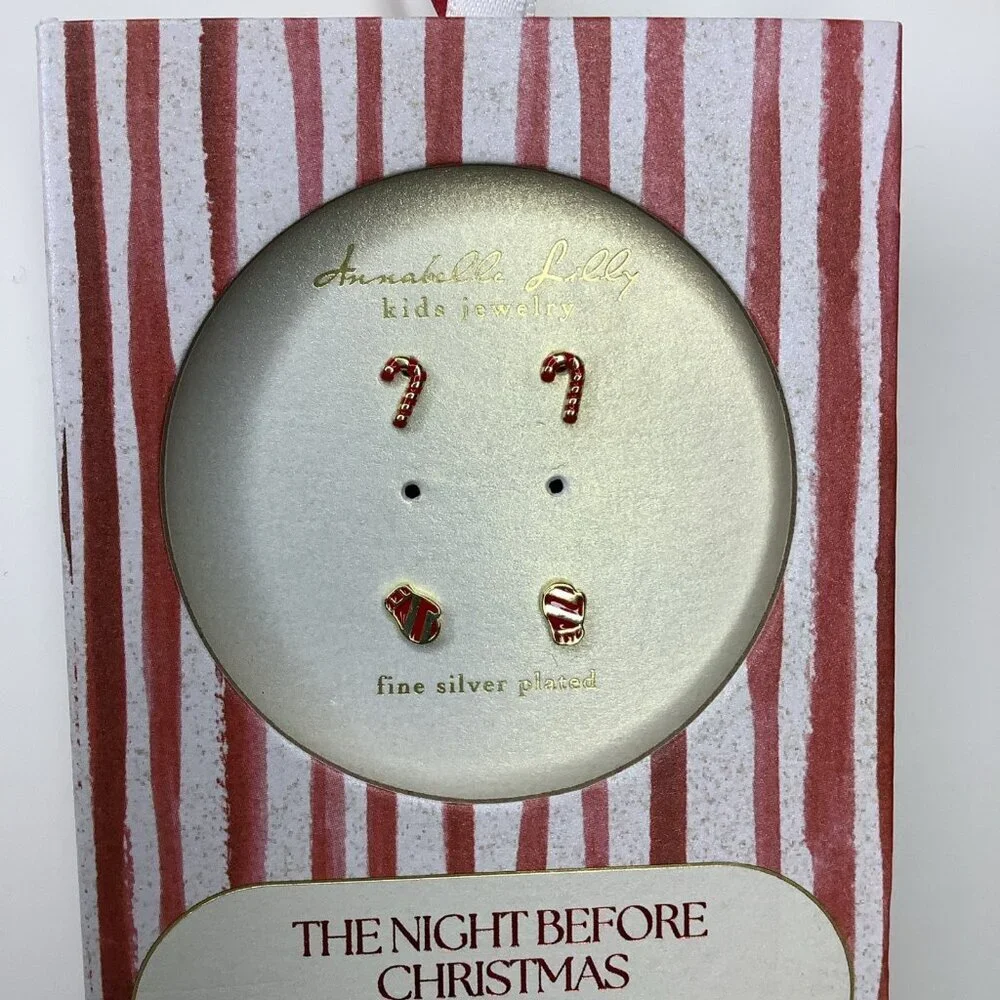 Annabelle Lilly Silver Plated 2pc Christmas Stud Earring Set Candy Cane Gift Box
